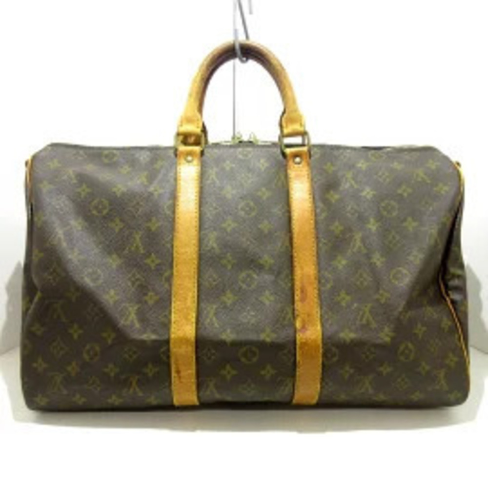 Louis Vuitton Canvas Keepall Bag Boston Monogram Bandouliere Brown